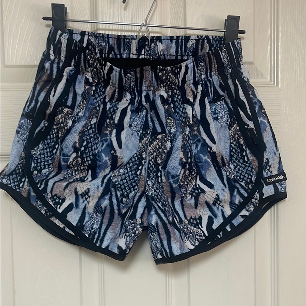 Calvin Klein Blue and Black Athletic Shorts with Elastic Waistband